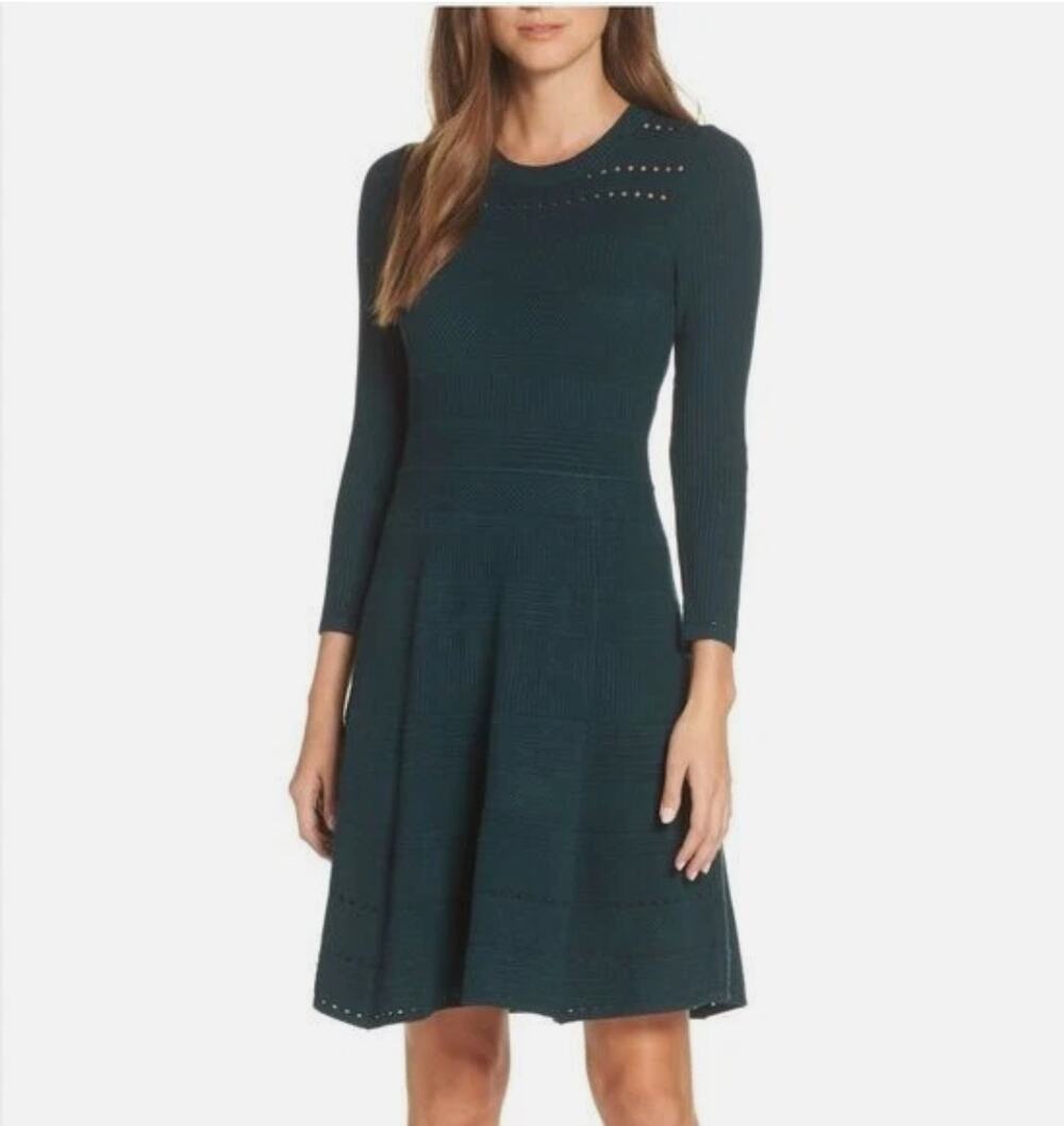 Eliza J Green Long Sleeve Sweater Dress Knee Length Exposed back zipper Sz 3XL